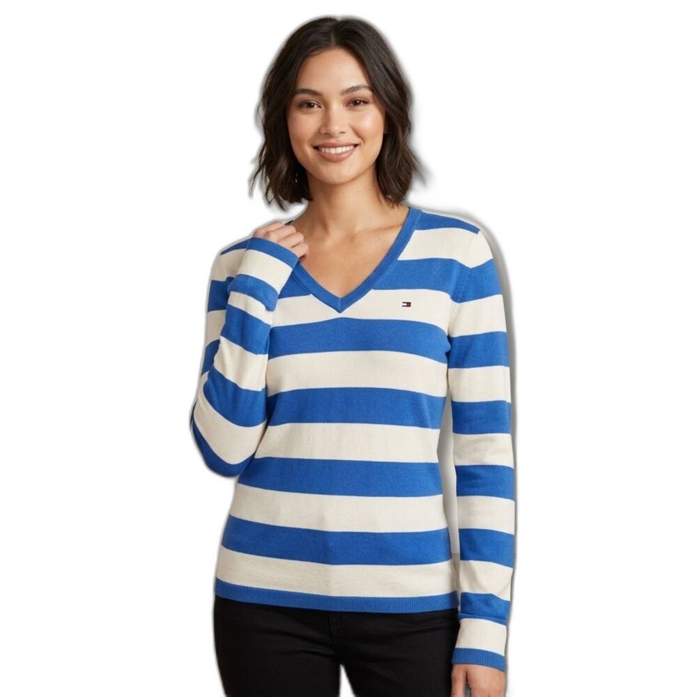 Tommy Hilfiger Nautical Striped V-Neck Pullover Sweater